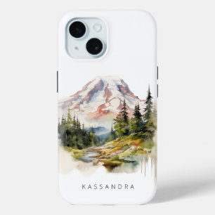 Mount Rainier PNW Watercolor Scenery Personalised iPhone 15 Case