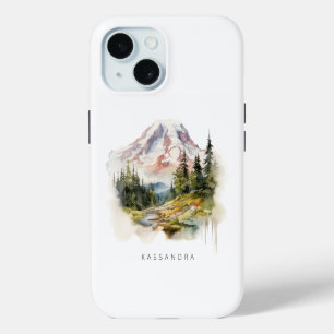 Mount Rainier PNW Watercolor Scenery Personalised iPhone 15 Case