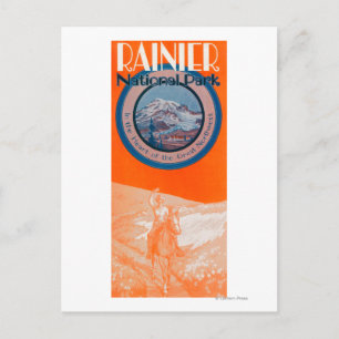 Mount Rainier Poster - Horseback Riding Postcard