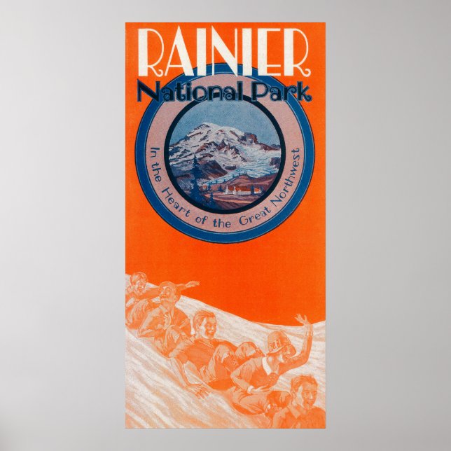 Mount Rainier Poster - Sledding (Front)