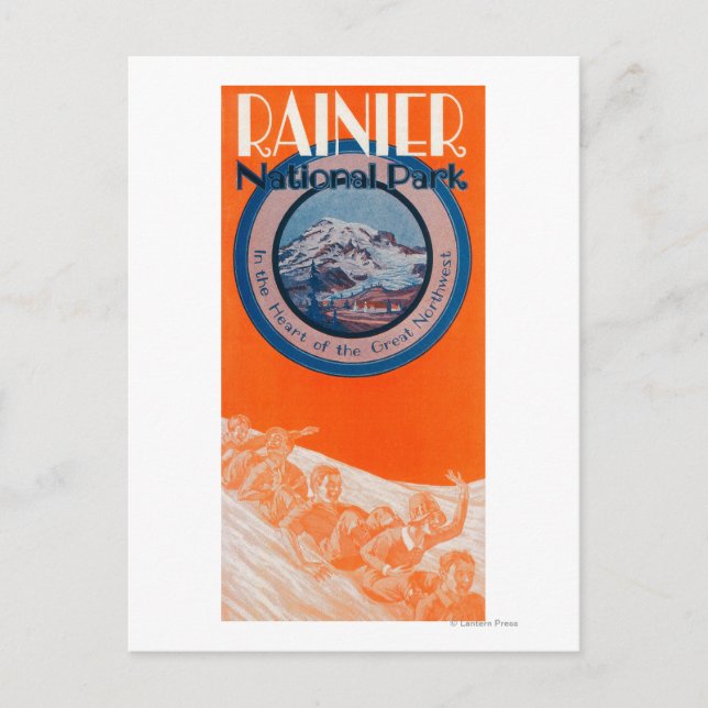Mount Rainier Poster - Sledding Postcard (Front)