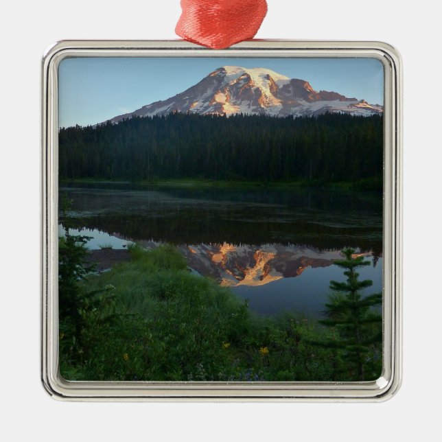 Mount Rainier Reflected Sunrise II Metal Tree Decoration (Front)