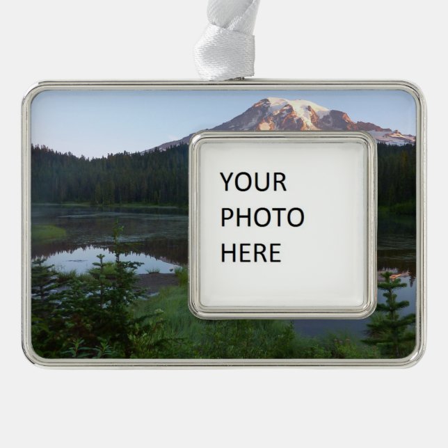 Mount Rainier Reflected Sunrise II Silver Plated Framed Ornament (Front)
