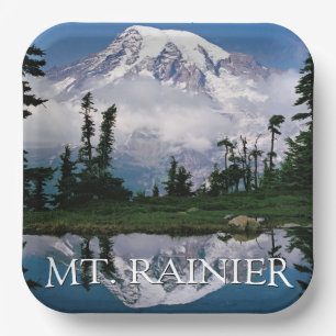 Mount Rainier   Reflection in a Mountain Pond Paper Plate