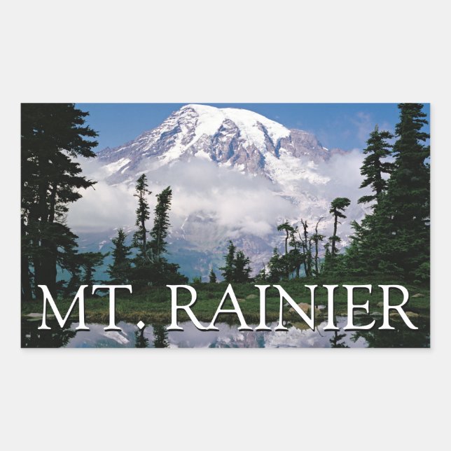 Mount Rainier | Reflection in a Mountain Pond Rectangular Sticker (Front)