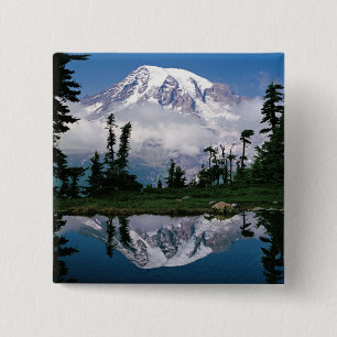 Mount Rainier relected in a mountain tarn 15 Cm Square Badge