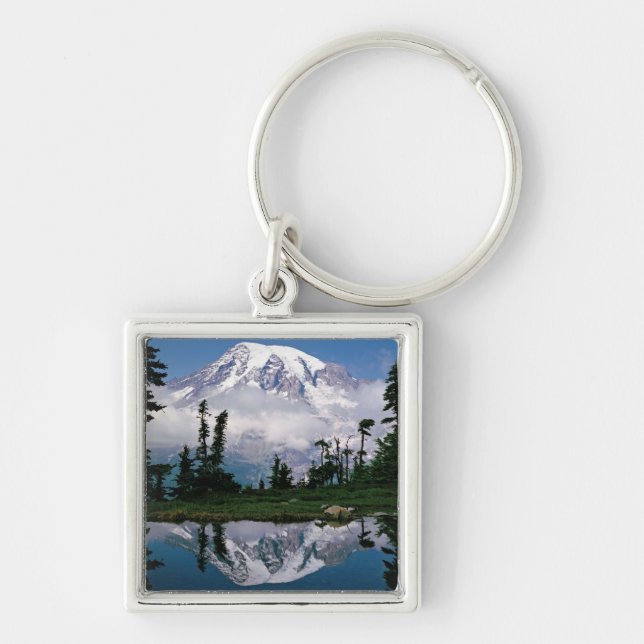 Mount Rainier relected in a mountain tarn Key Ring (Front)