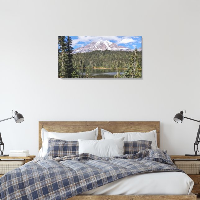 Mount Rainier Scenic Lake Landscape Canvas Print (Insitu(Bedroom))