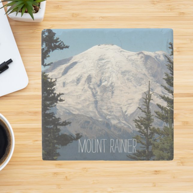 Mount Rainier Snowy Peak Stone Coaster (In Situ)