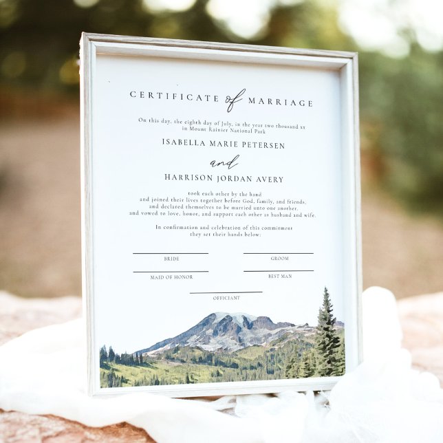 MOUNT RAINIER Watercolor Marriage Certificate Poster (Creator Uploaded)