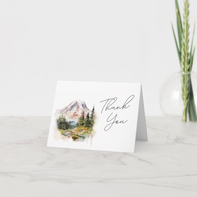 Mount Rainier Watercolor Wedding Thank You Card (Front)