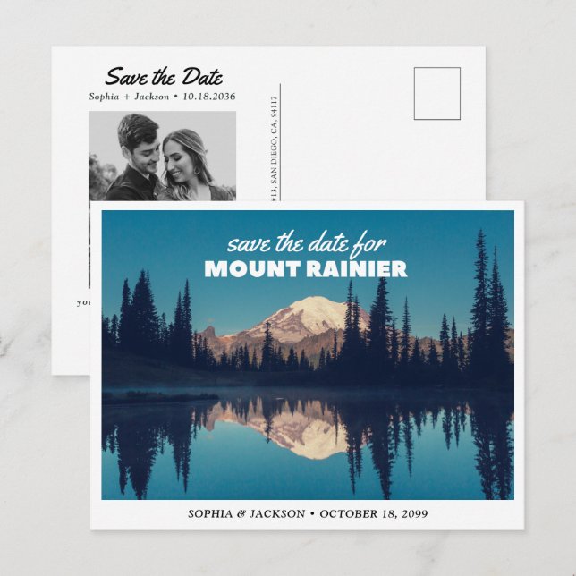 Mount Rainier Wedding Save the Date Retro Postcard (Front/Back)