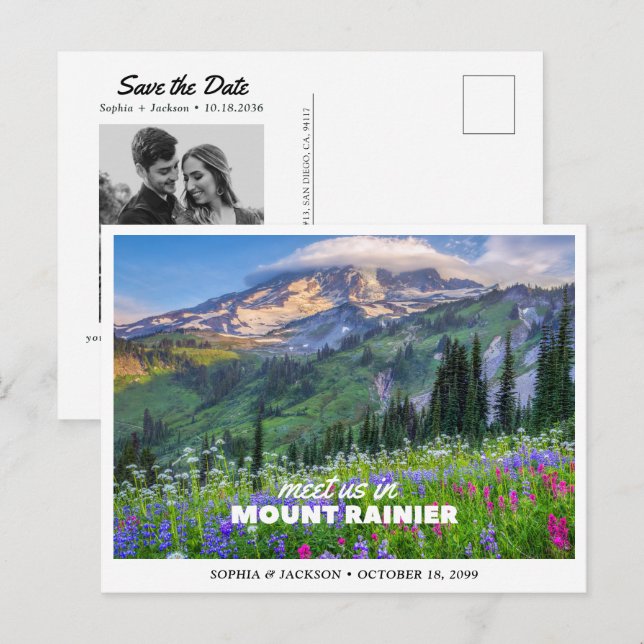 Mount Rainier Wedding Weekend Save the Date Postcard (Front/Back)