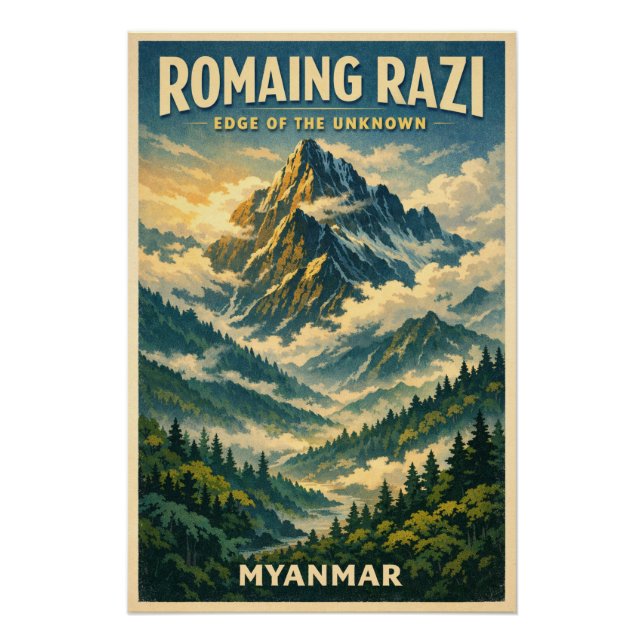 Mount Romaing Razi, Myanmar retro travel Poster (Front)
