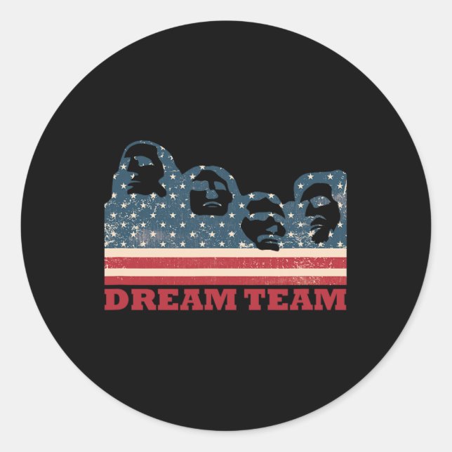 Mount Rushmore Dream Team Patriotic Usa Flag Ameri Classic Round Sticker (Front)