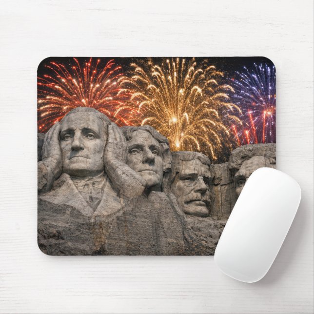 Mount Rushmore Humor with Fireworks Mouse Mat (With Mouse)