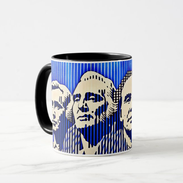 Mount Rushmore in BAUHAUS optical illusion style Mug (Front Left)