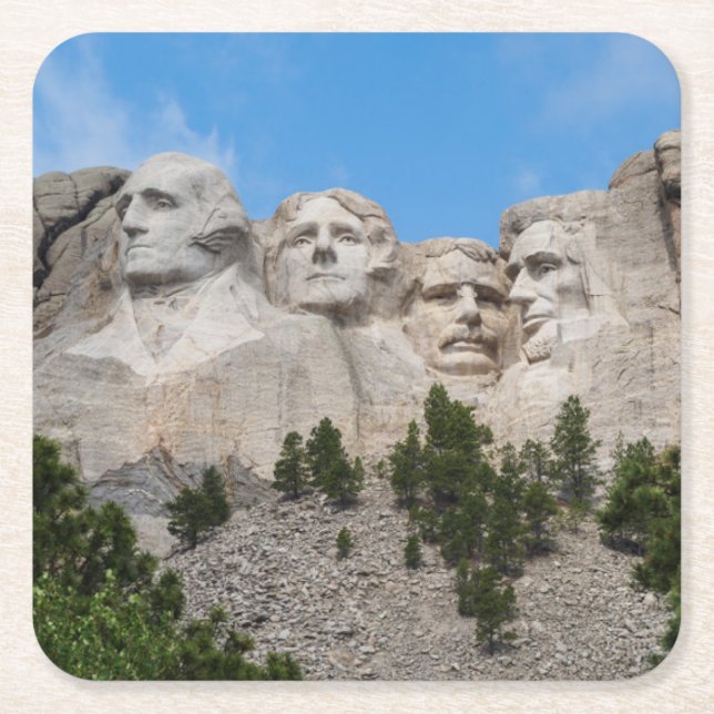 Mount Rushmore in Spring Square Paper Coaster (Front)