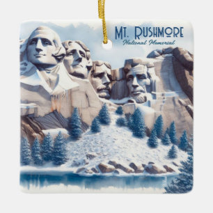 Mount Rushmore Snow Christmas Ceramic Ornament