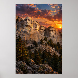 Mount Rushmore South Dakota Cinematic Sunset Poste Poster