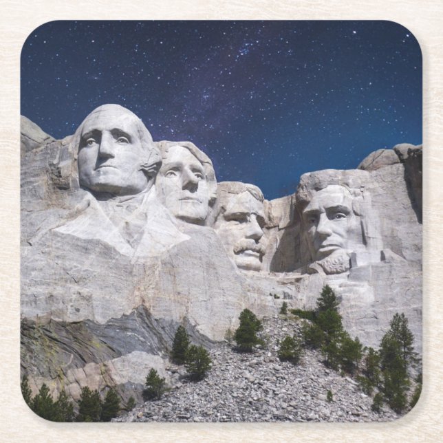 Mount Rushmore Timelapse Sky Square Paper Coaster (Front)