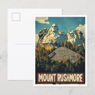 Mount Rushmore USA Art Vintage Illustration Travel Postcard