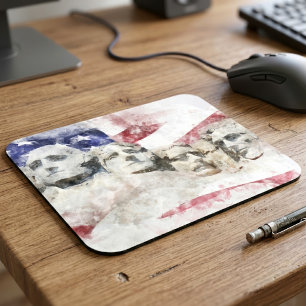 Mount Rushmore Watercolor with American Flag Mouse Mat