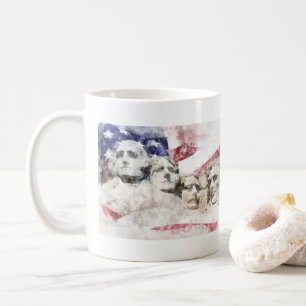 Mount Rushmore with American flag waving Coffee Mug