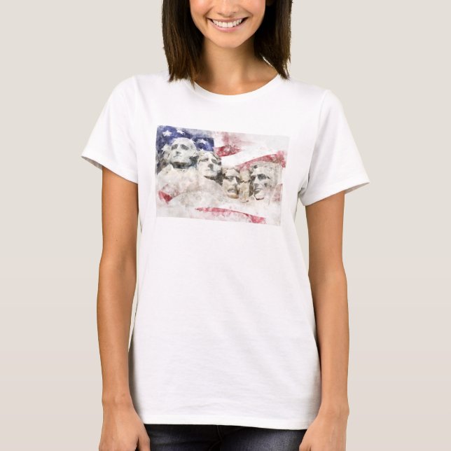 Mount Rushmore with American flag waving T-Shirt (Front)