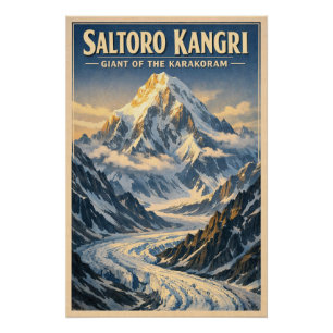 Mount Saltoro Kangri, India, in a classic retro Poster