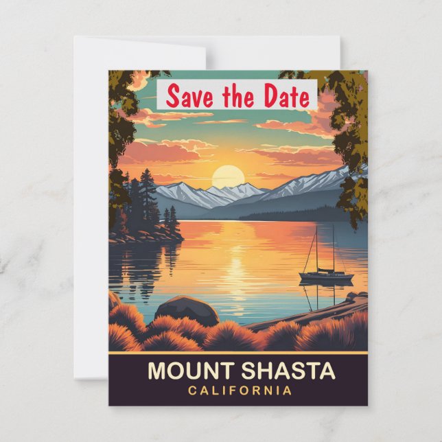 Mount Shasta, California, Travel Postcard,  Save The Date (Front)