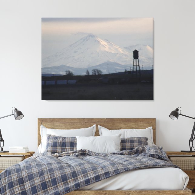 Mount Shasta Sunset on Snow 1 Canvas Print (Insitu(Bedroom))