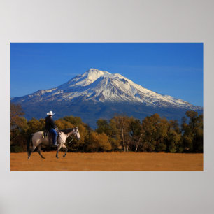 MOUNT SHASTA WITH HORSE AND RIDER POSTER