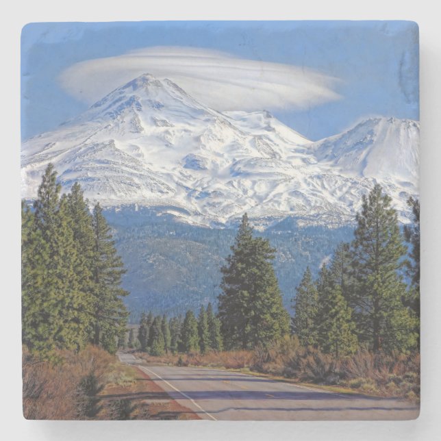 MOUNT SHASTA WITH LENTICULAR CLOUD STONE COASTER (Front)