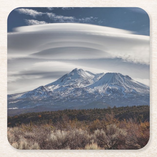 MOUNT SHASTA WITH LENTICULAR SQUARE PAPER COASTER (Front)