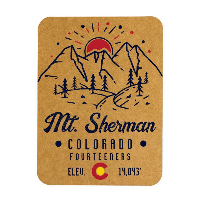 Mount Sherman Colorado 14ers Mountain Minimalist Magnet (Vertical)
