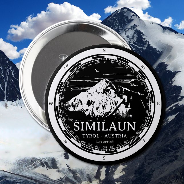 Mount Similaun - Tyrol Austria Alps 10 Cm Round Badge (Mount Similaun Button in Back with a white compass and mountain illustration)