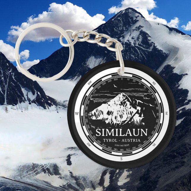 Mount Similaun - Tyrol Austria Alps Key Ring (Mount Similaun Keychain in Back with a white compass and mountain illustration)