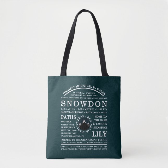 Mount Snowdon, Mountain Expedition Information Tote Bag (Front)