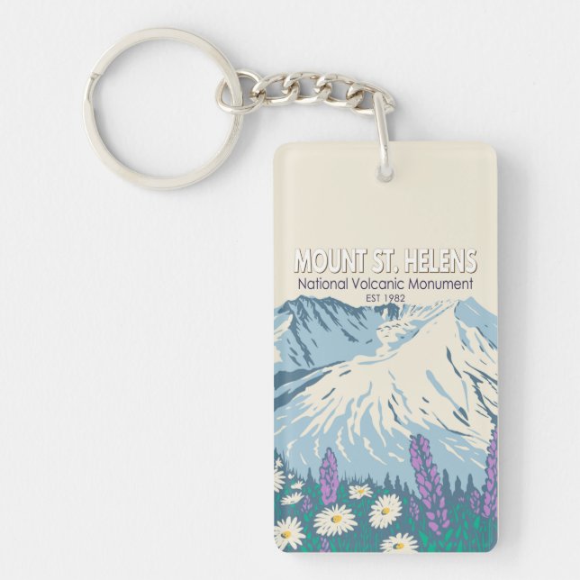 Mount St Helens National Volcanic Monument Retro Key Ring (Front)