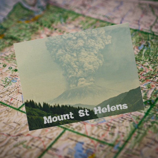 Mount St Helens Volcanic Eruption Travel Photo Postcard (In Situ Map)