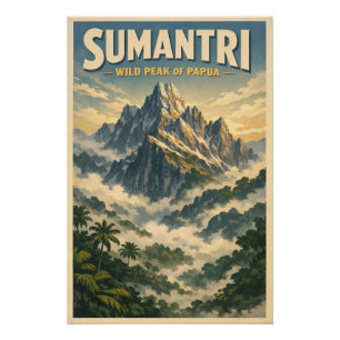Mount Sumantri, Indonesia, in a classic retro Poster