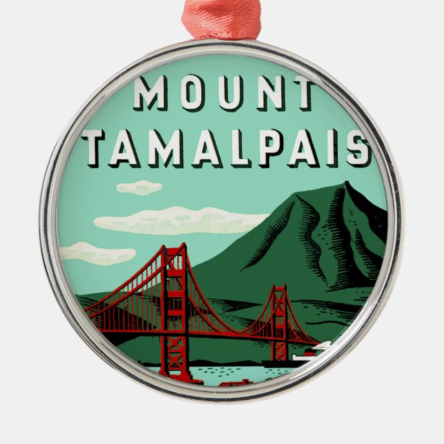 Mount Tamalpais Travel Poster Metal Tree Decoration (Front)