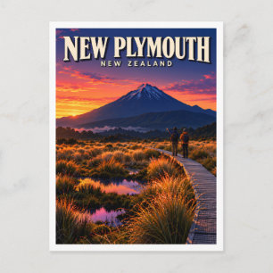 Mount Taranaki from the Ahukawakawa Wetland Travel Postcard
