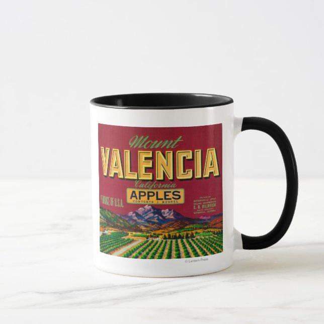 Mount Valencia Apple Label - Watsonville, CA Mug (Right)