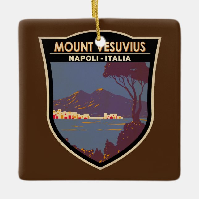 Mount Vesuvius Gulf of Naples Badge Vintage Ceramic Ornament (Front)