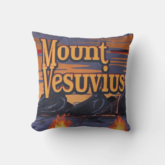 Mount Vesuvius volcano travel poster Cushion (Front)