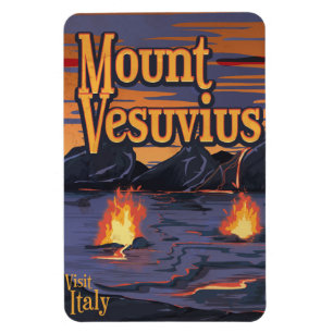 Mount Vesuvius volcano travel poster Magnet