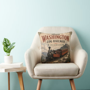 Mount Washington Cog Railway New Hampshire Vintage Cushion