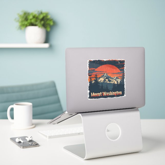 Mount Washington Retro Sunset Sticker - Vintage Di (Laptop On Desk)